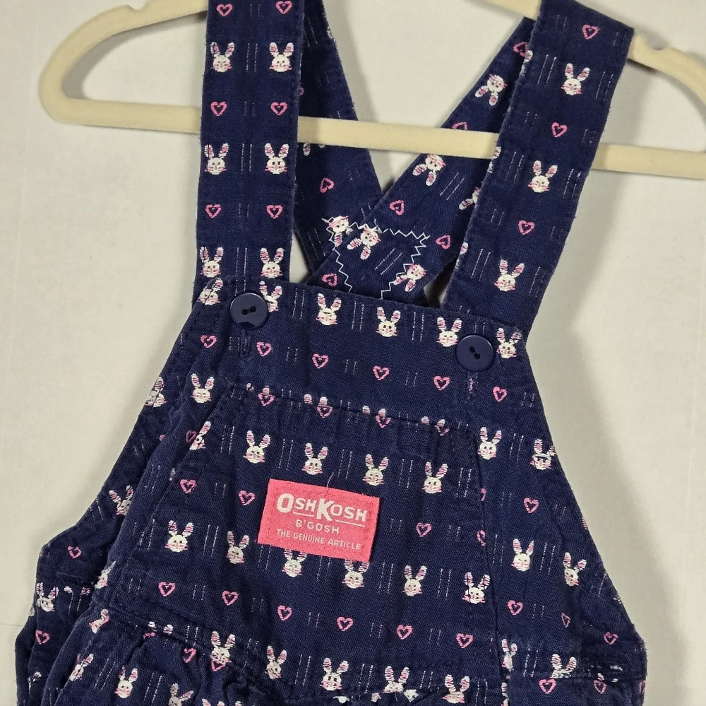 Vintage OshKosh B'gosh Bunny Rabbit Heart Print Bib Overalls 24M Easter